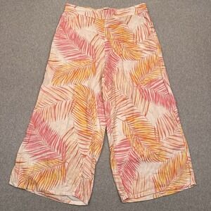 Tahari Linen Wide Leg Capri Pants Womens XL‎ Tropical Floral Coastal Resortwear